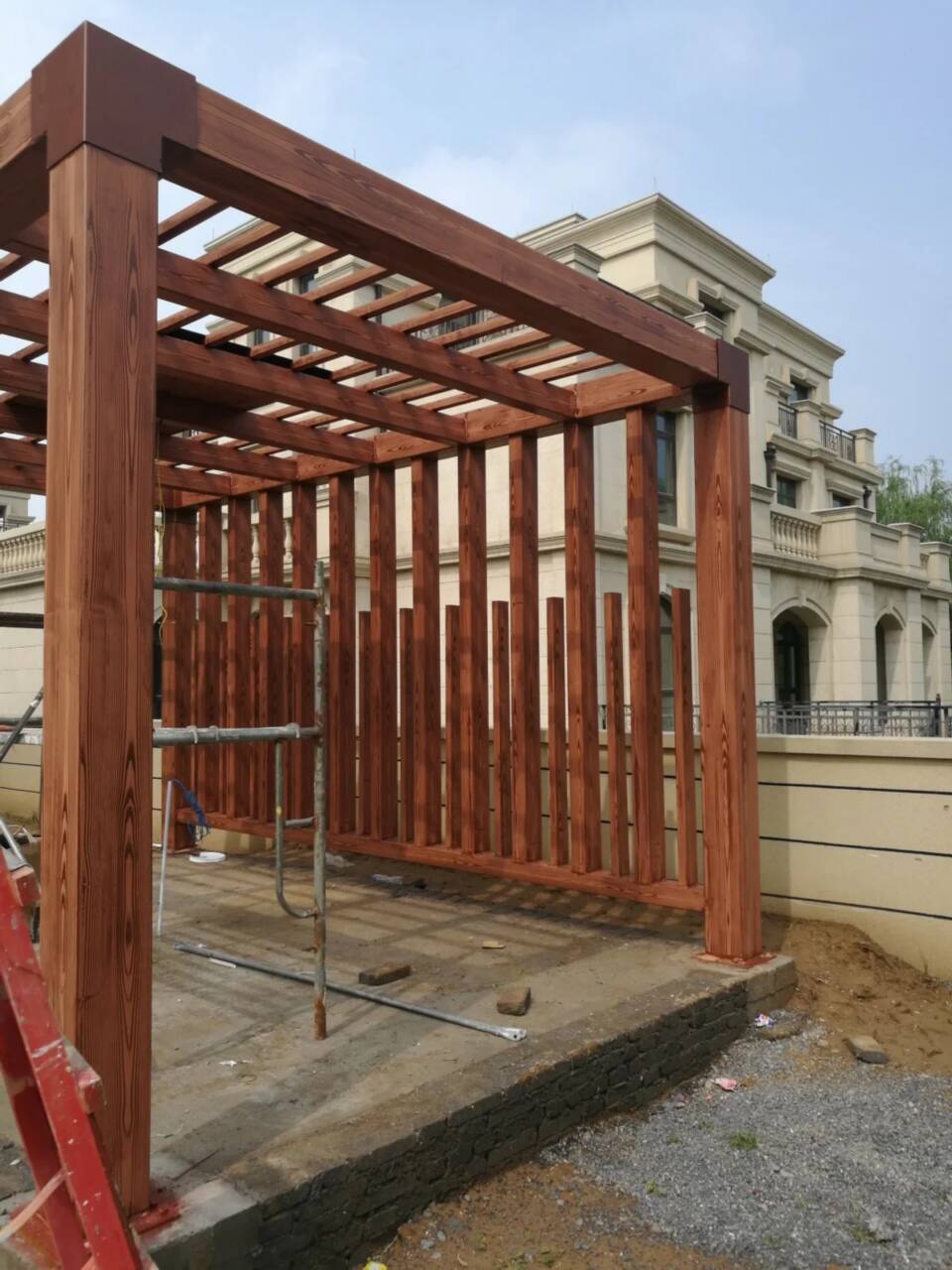 廊架长廊木纹漆批发施工#方钢圆管#长廊护栏#园林建筑