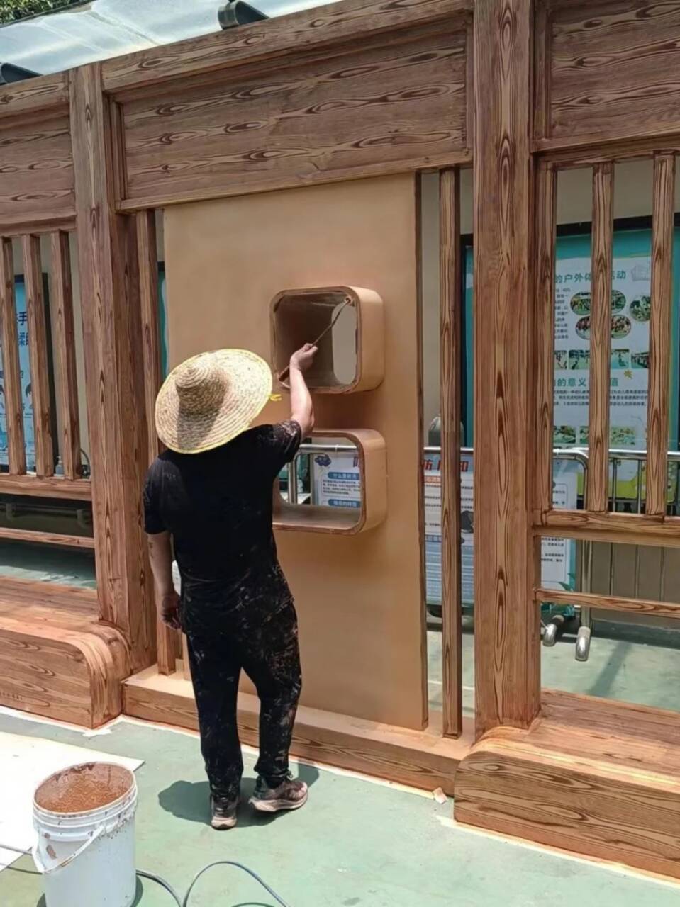 钢结构仿木纹漆，金属面木纹漆，镀锌管木纹漆全包施工价格